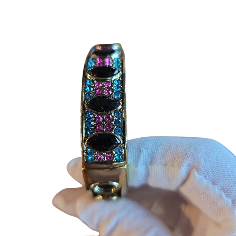 Heidi Daus Armed With Charm Gold Bracelet with Black, Pink, and Blue Gems